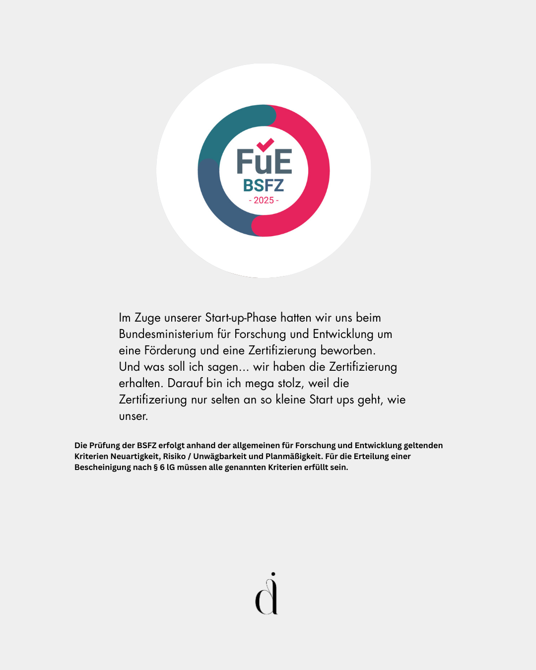 Zertifikat vom Bundesamt für Forschung & Entwicklung